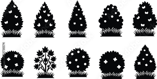 Set of Ornamental Garden Shrub Silhouettes