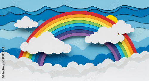 Cloudy sky with rainbow