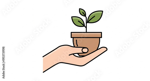 Hand Holding a Potted Plant - Nurturing Growth and Environmental Care.