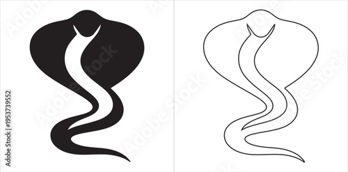 Stylized cobra snake illustration in silhouette and outline versions with flared hood and elegant curved body design