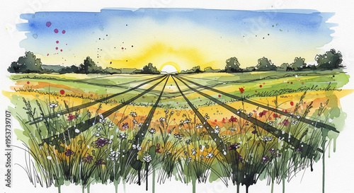 painting spring landscape with flowers