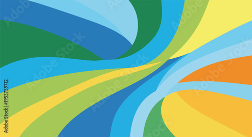 Abstract design with flowing, curved lines in diverse colors blue, green, yellow