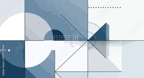 Abstract geometric artwork, featuring shapes in shades of blue and white