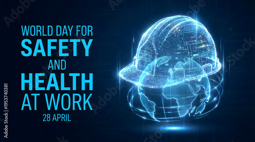 Wallpaper Mural Digital Safety Helmet with Globe for World Day Safety Health at Work Torontodigital.ca