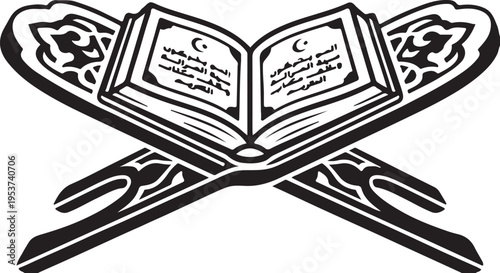 Open Holy Quran with Arabic calligraphy in soft lighting.