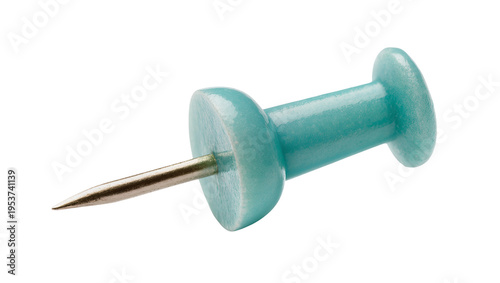 Принти на полотні Vibrant teal pushpin, a sharp office thumbtack with a metallic point, isolated o
