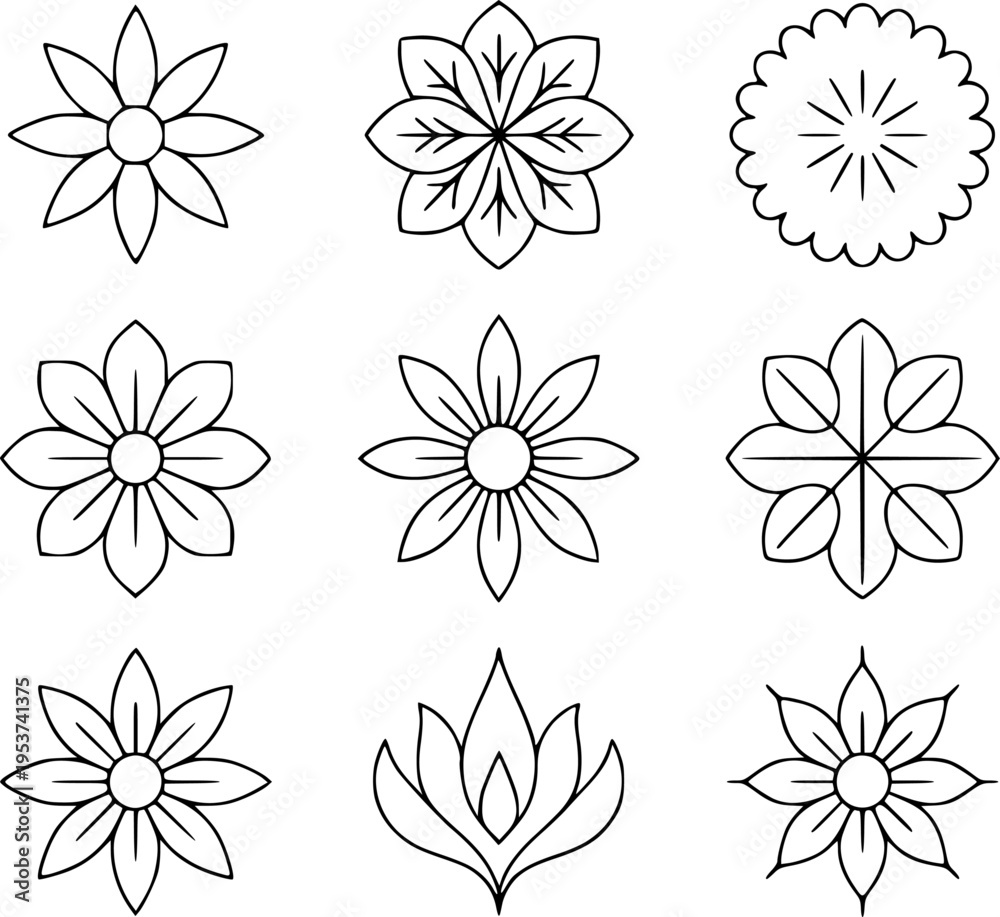 Obraz premium Collection of Stylized Floral Line White Background flower outline