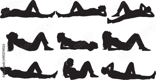 Silhouettes of women in various yoga poses sequence