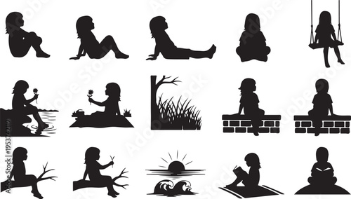 Silhouette of children in various playful poses