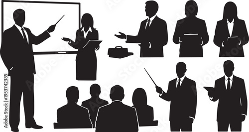 Business People Silhouettes in Meeting Presentation Setting