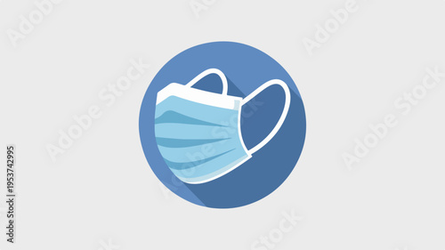 Blue surgical face mask on a light blue background with white straps and elastic symbolizing health and protection