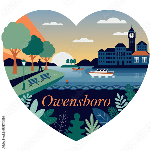 Owensboro Kentucky Riverfront Park Sunset Landscape in Heart Shape