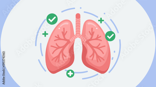 Healthy human lungs with green checkmarks symbolizing wellness and respiratory health