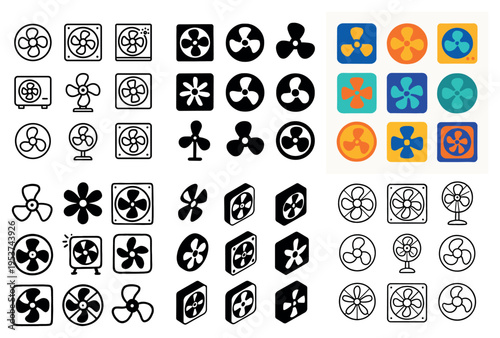 Appliance icons with fan blade grill minimal flat