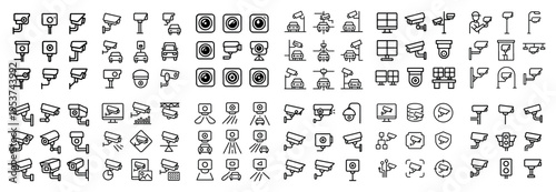 Security icons with camera monitor dome outline