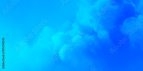 A beautiful underwater scene with bubbles in deep blue water glows under a bright summer sky with fluffy white clouds and clear sunlight reflecting through the atmosphere