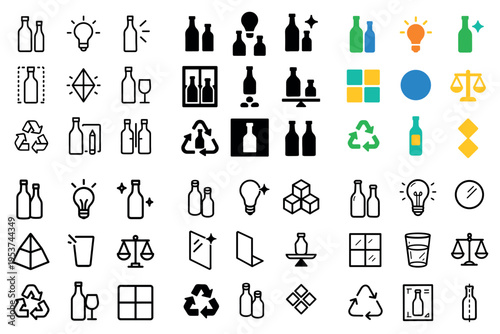 Packaging icons with bottle glass recycle minimal outline