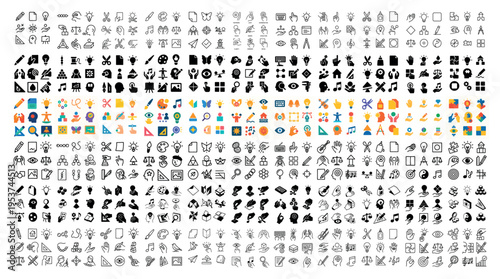 Universal icons with tool phone music flat