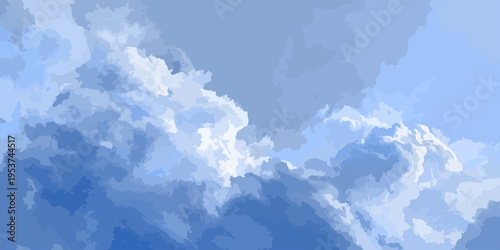 A beautiful summer day features a clear blue sky filled with fluffy white cumulus clouds across a bright, sunny nature cloudscape