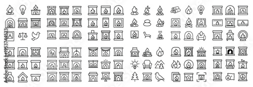 Home icons with fireplace flame hearth minimal