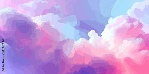 Abstract watercolor background with colorful splashes of blue sky and summer clouds creates a vintage paper texture art piece