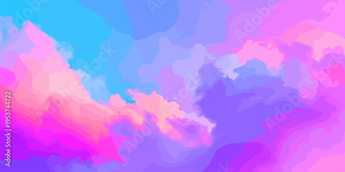 Artistic abstract watercolor background featuring a colorful paint splash texture on vintage paper with an ink wash design and soft blue cloud patterns