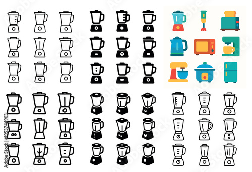 Kitchen appliance icons with blender mixer kettle flat