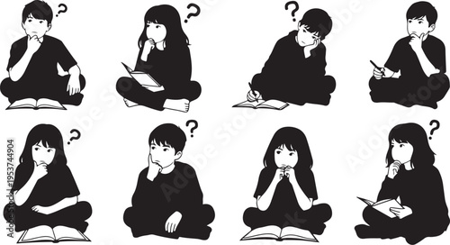 Illustrations of people thinking and writing ideas