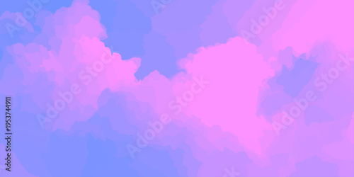 Abstract purple watercolor background featuring a soft cloudscape texture with ink paint strokes and vintage grunge elements under a bright summer sky