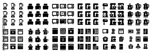 Kitchen icons with oven toaster kettle minimal