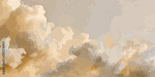 Fluffy white clouds and the sun drift across a blue summer sky over the city in this vintage nature cloudscape with a light airy texture