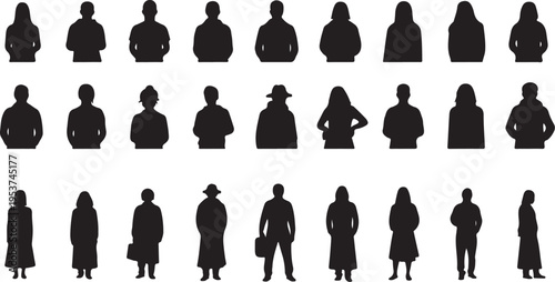 Diverse Group of People Silhouettes Standing Together