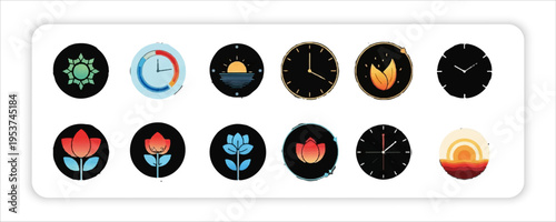 Timelapse hours clock icons set with circular arrows and time symbols for continuous service and round the clock concept vector illustration