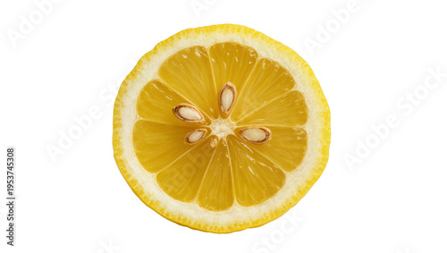 Foto Bright yellow fresh lemon slice, perfectly isolated on a transparent background,