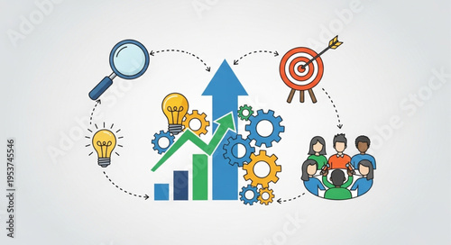 Business Growth Strategy - Magnifying Success with Innovation, Teamwork, and Goal Setting.