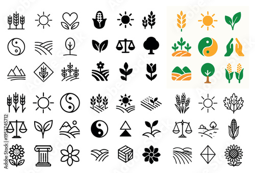 Agriculture icons with leaf wheat corn flat