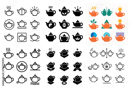 Tea icons with teapot and cup colorful