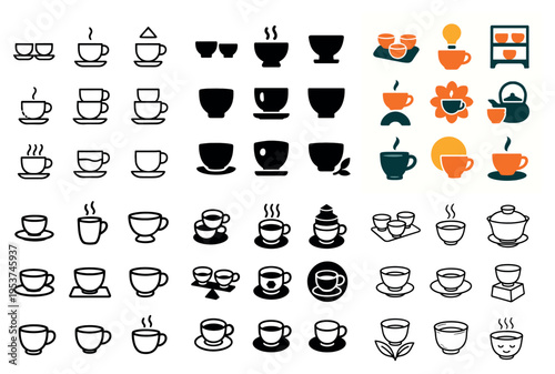 Beverage icons with cup teapot mug simple