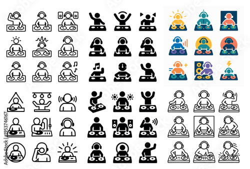 Music icons with dj turntable headphones flat