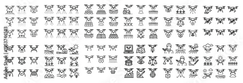 Aerial icons with drone camera and package minimal