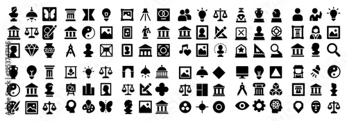 Business icons with scale building person minimal glyph