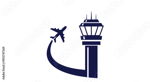 Air Traffic Control Tower with Airplane Taking Off - Aviation Safety