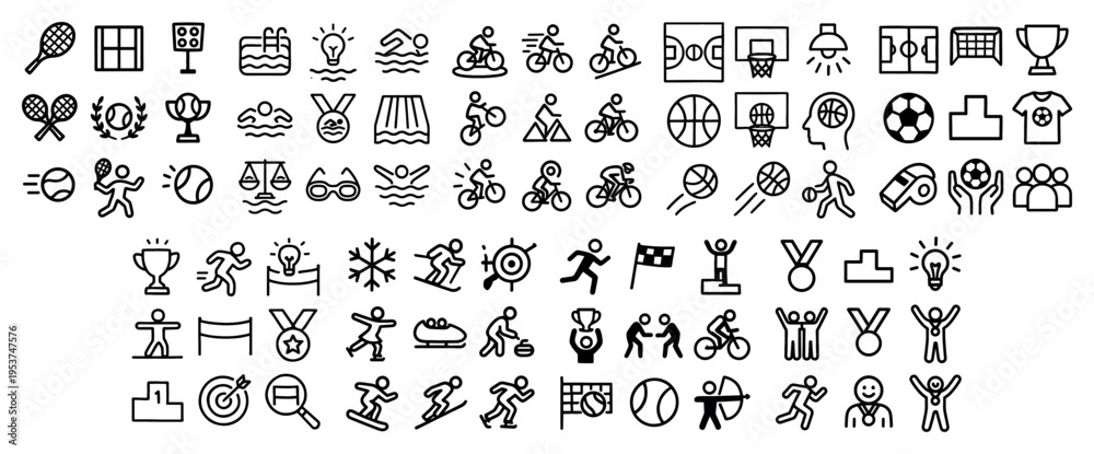 Fototapeta premium Sports icons with trophy ball runner outline
