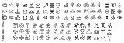 Sports icons with ball trophy medal outline