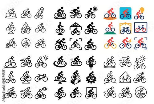 Cycling icons with bike rider wheel outline