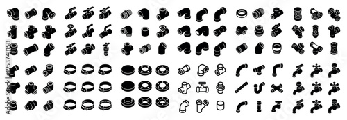 Plumbing icons with fitting pipe elbow detailed
