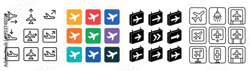 Aviation icons with airplane sign arrow colorful