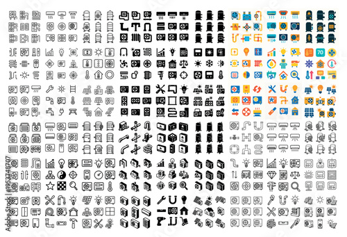 Interface icons with phone monitor gear flat minimal