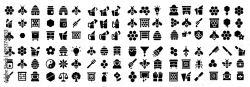 Nature icons with bee hive honeycomb silhouette