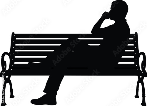 Silhouette of a man sitting on a park bench relaxing thinking and resting alone representing peace solitude leisure and comfort.
